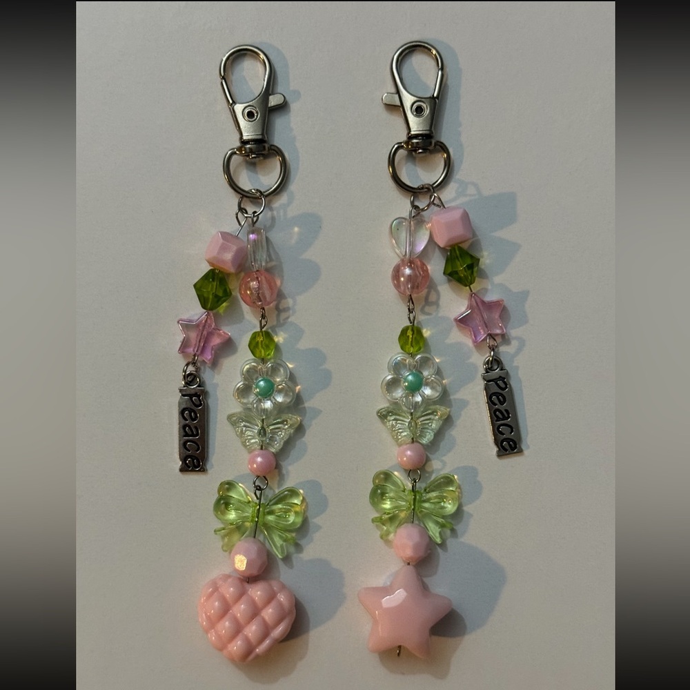 Charming Pink and Green Beaded Keychain Set